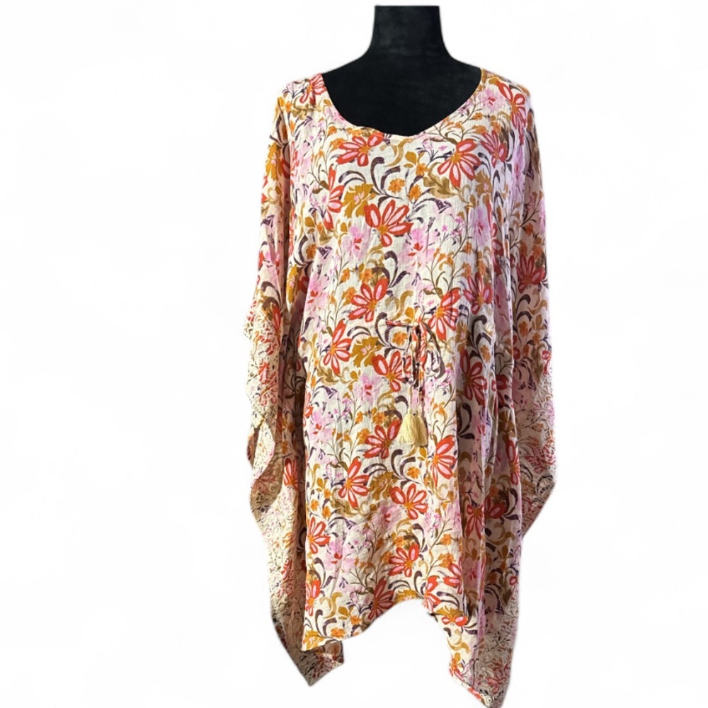 Garnet Hill Embroidered Kaftan Floral Cover Up/Tunic - Size L